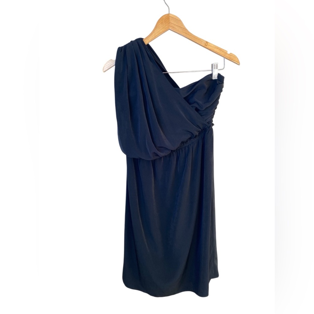 NWOT BR Banana Republic Black Silk Draped One Shoulder Sheath Dress 4